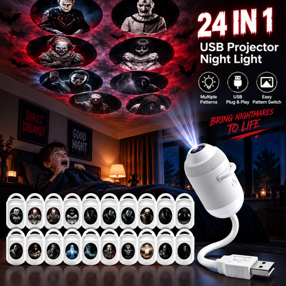 Halloween 2-in-1 Projection Night Light, 360° Adjustable USB Projector Lamp with Interchangeable Spooky Films, Touch Control for Bedroom, Party, Hallway & Parked Car Decor