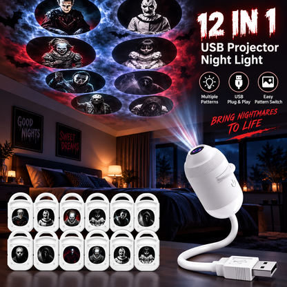 Halloween 2-in-1 Projection Night Light, 360° Adjustable USB Projector Lamp with Interchangeable Spooky Films, Touch Control for Bedroom, Party, Hallway & Parked Car Decor