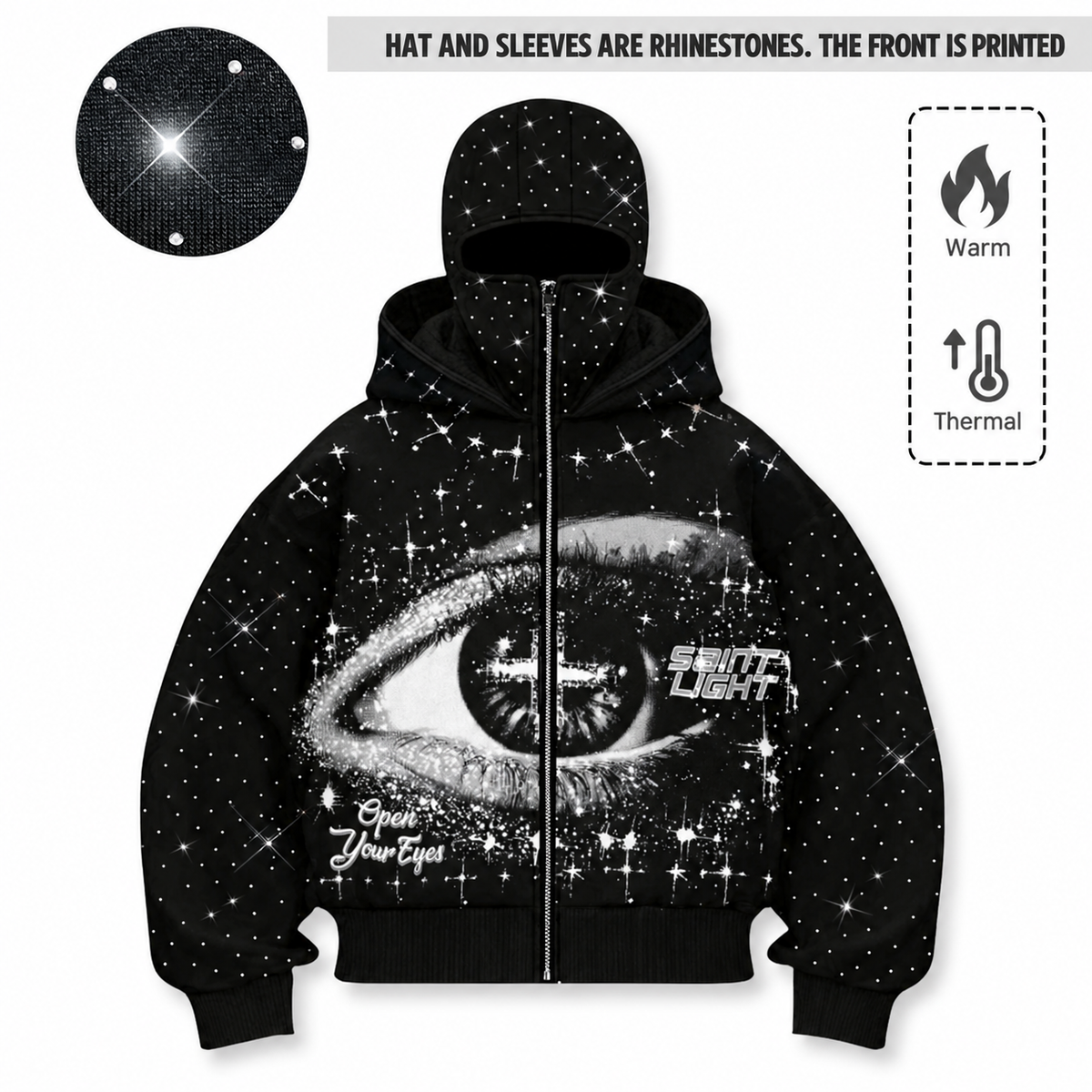 Multi Style Double Hood Rhinstone Fleece