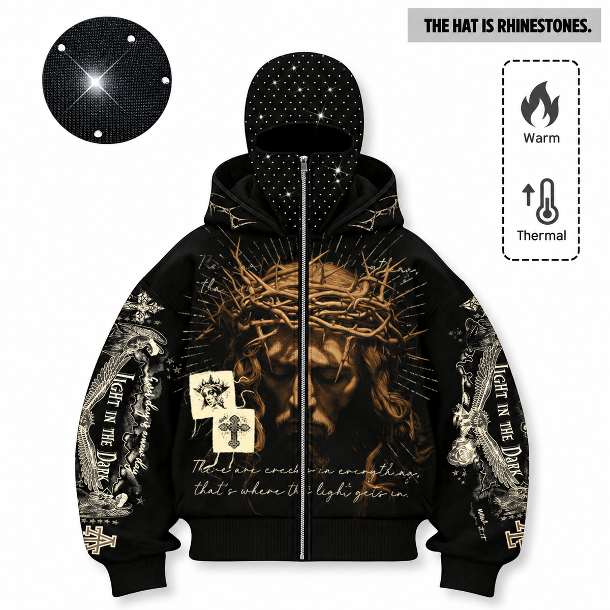 Multi Style Double Hood Rhinstone Fleece