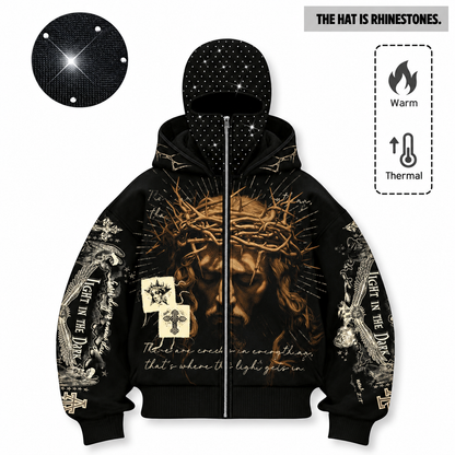 Multi Style Double Hood Rhinstone Fleece
