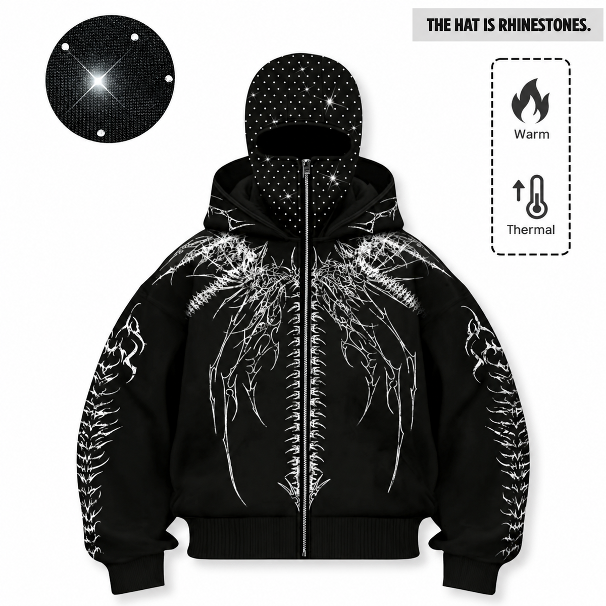 Multi Style Double Hood Rhinstone Fleece