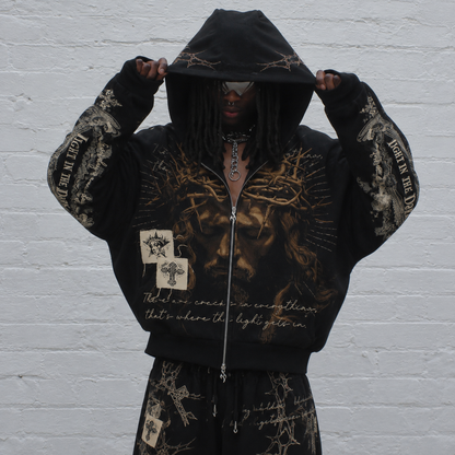 Multi Style Double Hood Rhinstone Fleece