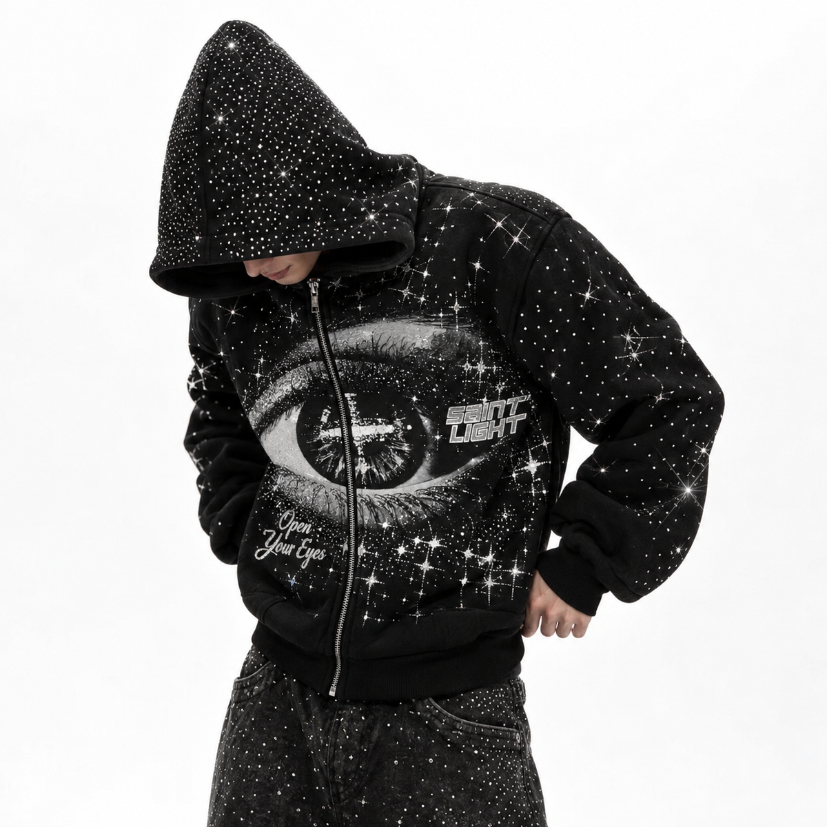 Multi Style Double Hood Rhinstone Fleece