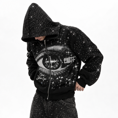 Multi Style Double Hood Rhinstone Fleece
