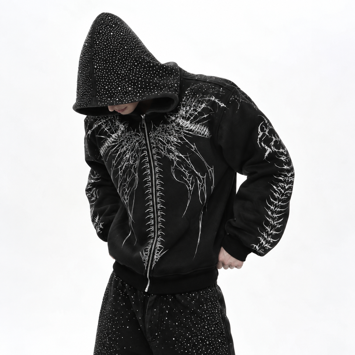 Multi Style Double Hood Rhinstone Fleece