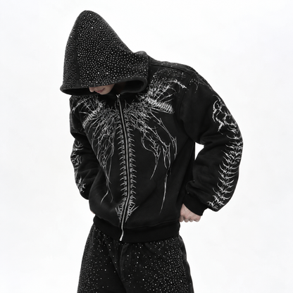 Multi Style Double Hood Rhinstone Fleece