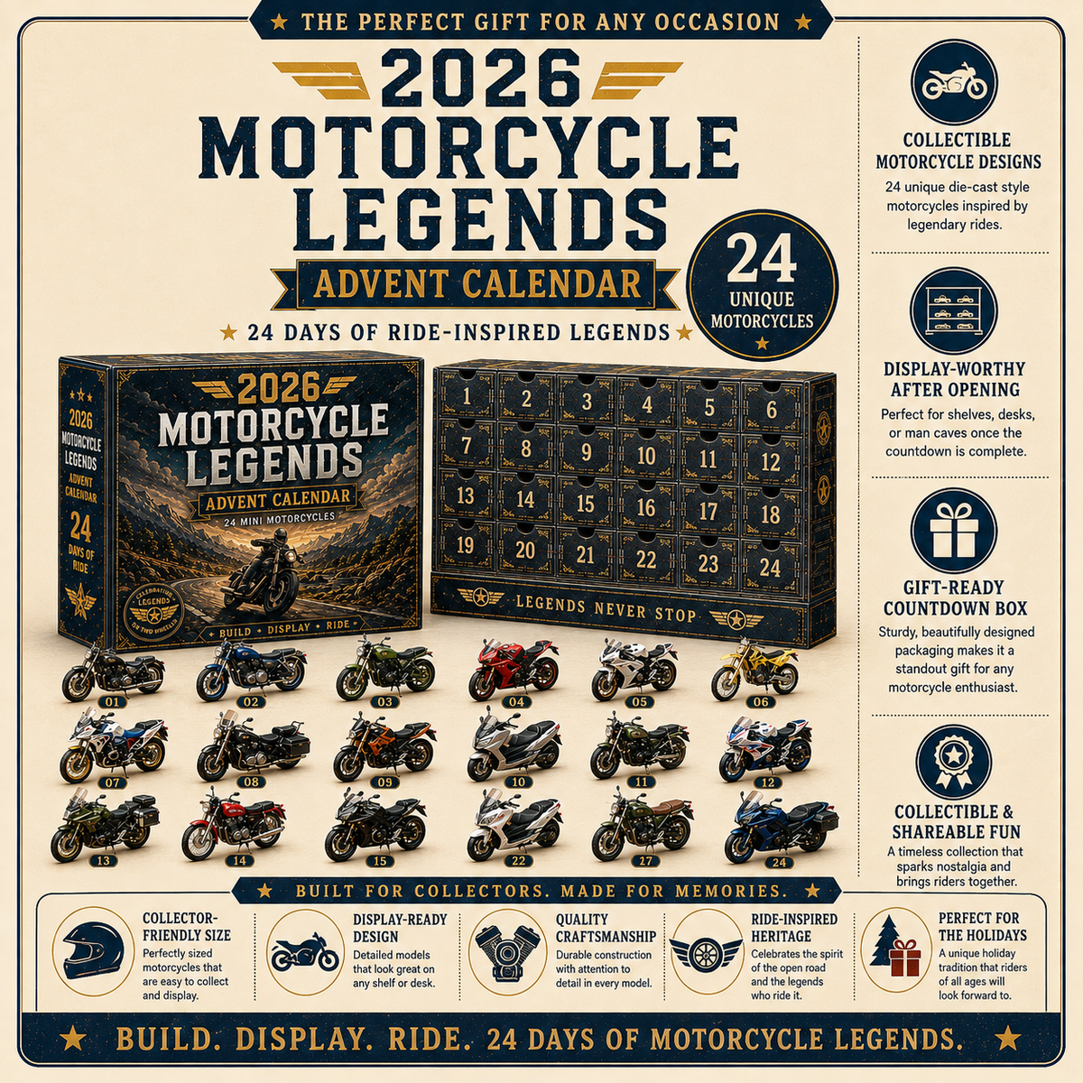 🏍️ 2026 Motorcycle Legends Advent Calendar – 24 Iconic Mini Bikes
